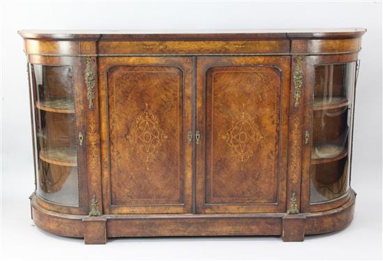 A Victorian marquetry inlaid figured walnut credenza, W.6ft D.1ft 6in. H.3ft 5in.